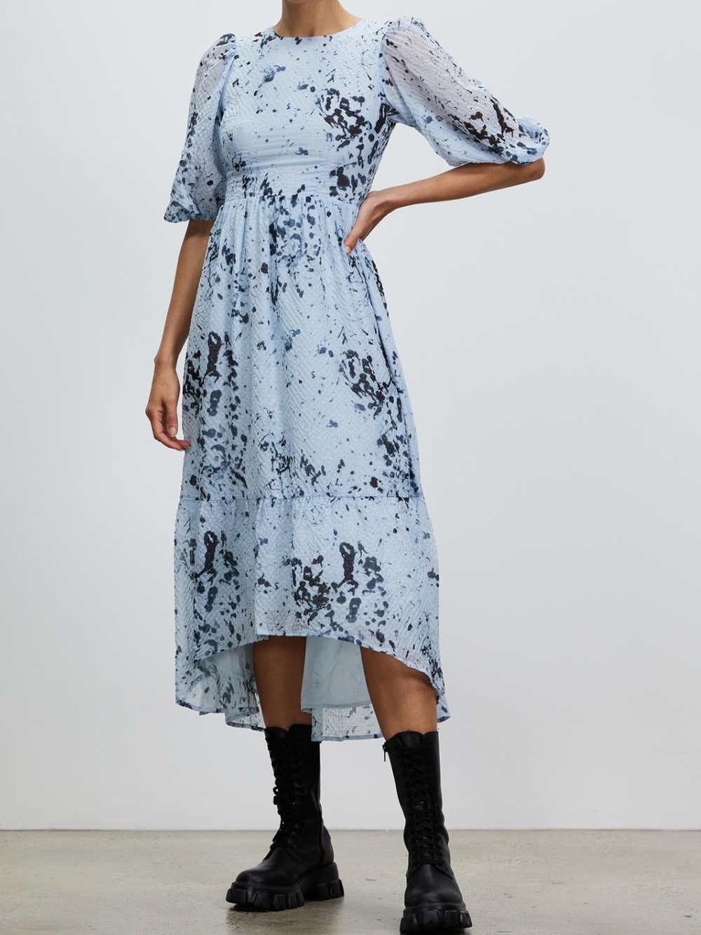 All Saints Sadie Portland Blue & Black Midi Dress SIZE 4